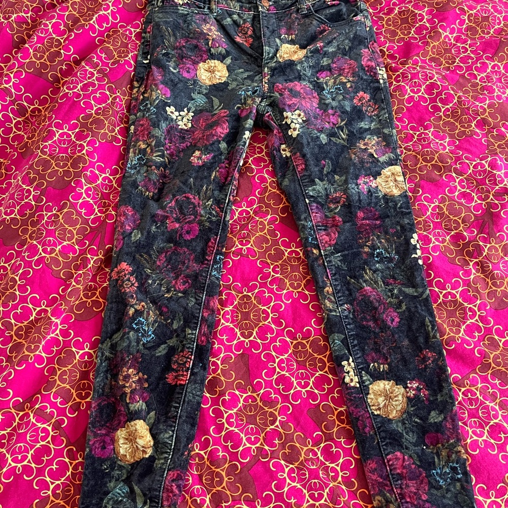 Anthropologie Floral Skinny Jeans - Black and Multicolor